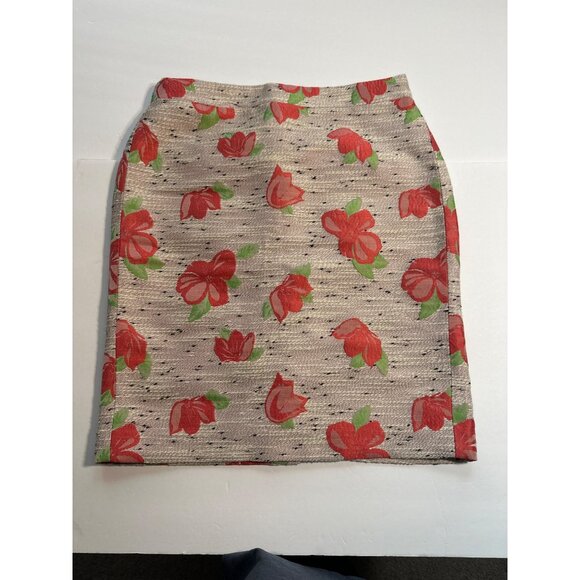 Preppy Academia Floral Pencil Skirt Size 2 Cream Tweed Pink Career Officecore - Picture 7 of 11